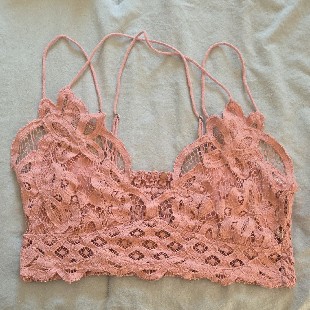 Lace Bralette Crop Top in Dusty Pink
